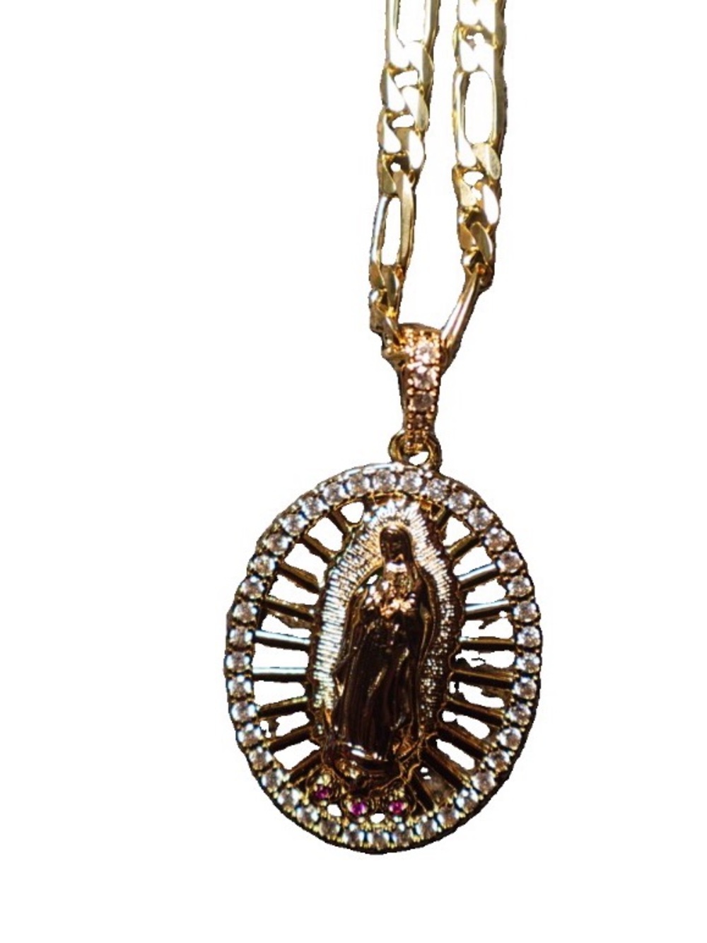 Gold-Tone Virgin Mary Pendant Necklace with Clear Crystal Halo